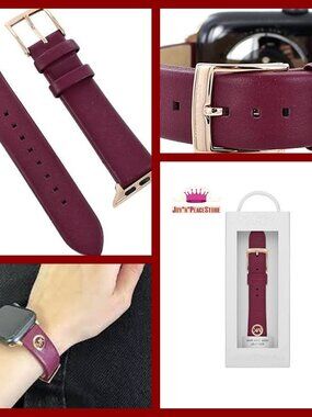 Michael Kors Women's Wine Red Leather Band Strap for Apple Watch, 38/40/41 mm